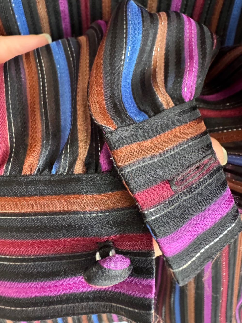 Vintage Christian A Silk Striped Long-Sleeve Women’s Blouse in Multicolor - Picture 4 of 5